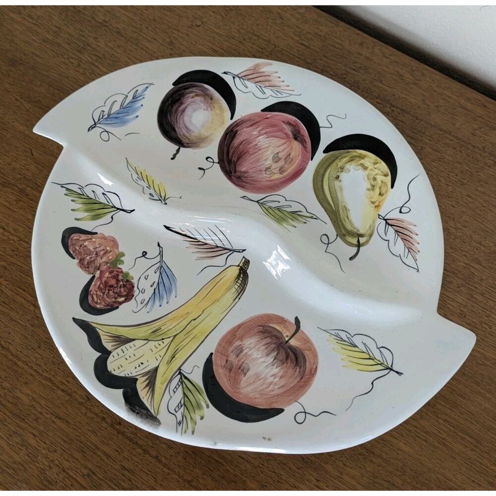 Italian Porcelain Circular Divided Serving Platter Hand Painted Fruit Signed